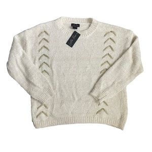 Nwt Lolla Rose White Knit Gold Thread Triangle Stitch Winter Cozy Rory Sweater